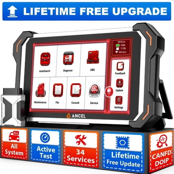 ANCEL DS600 BT All System Car Diagnostic Scan Tool OBD2 Scanner Car Diagnostic Scanner with 34  Maintenance Service, FCA AutoAuth, CANFD&DOIP, Lifetime Free Update