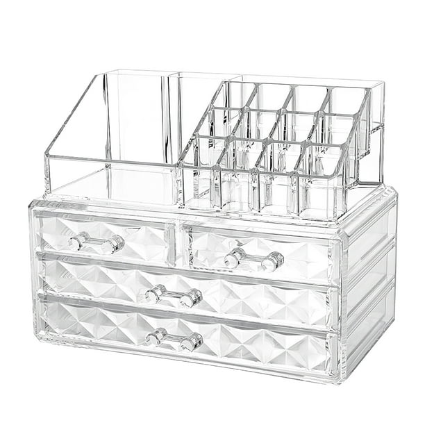 Jumpingount Organizador de maquillaje multifuncional de plástico Caja de almacenamiento conveniente y que ahorra espacio Almacenamiento de Bolsas de maquillaje transparente 8625 24*15*18.7