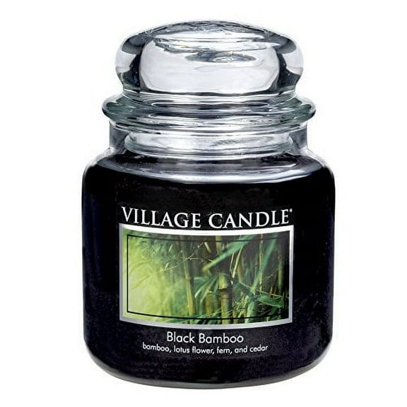 Village Candle 16 oz Glass Jar Scented Candle, Medium, Black Bamboo