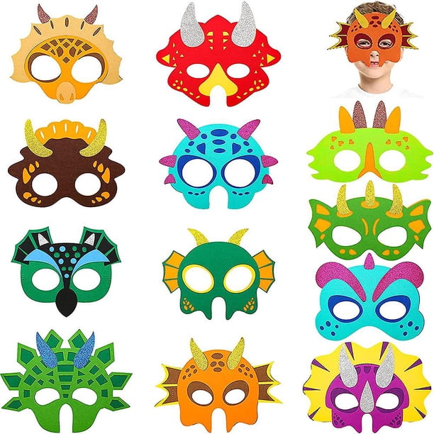 Máscara de dinosaurio Máscara de dinosaurio, 12 piezas Decoración de cumpleaños de dinosaurio, Máscara de juego de rol para fiesta de disfraces, Fiesta de disfraces de Navidad de Halloween Máscar