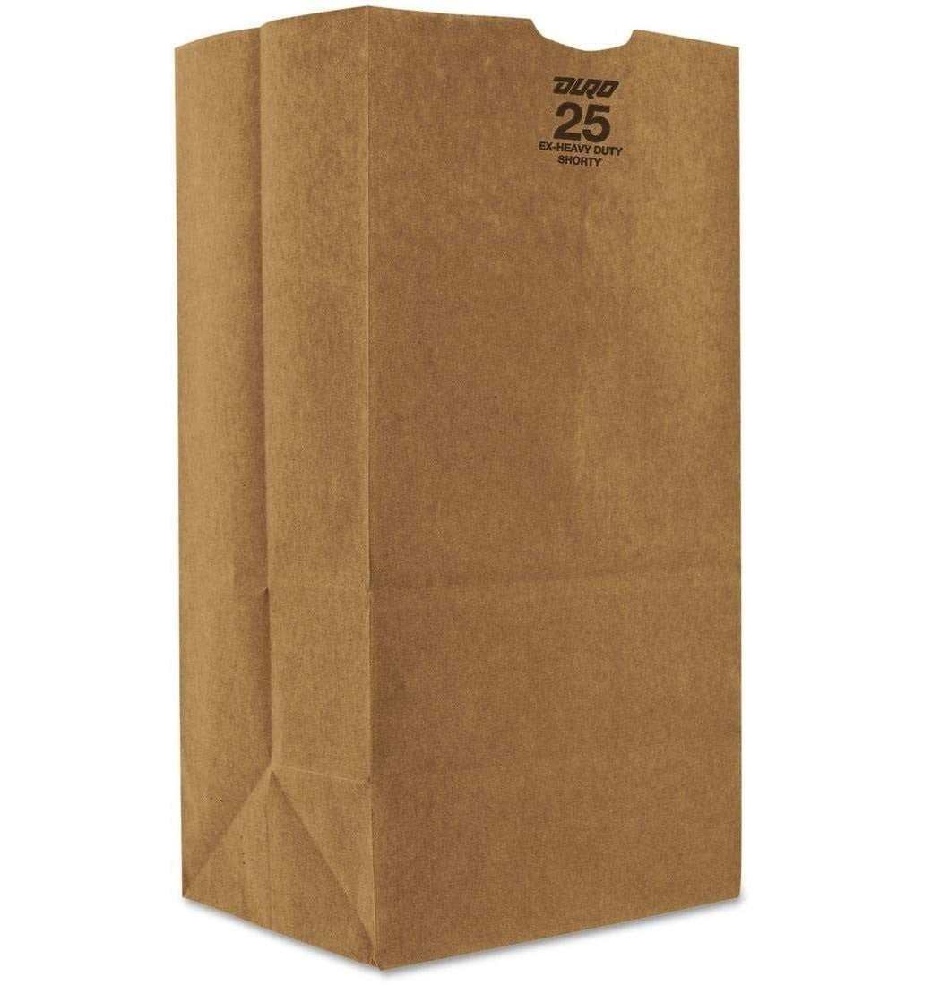 Duro Bag 25 lb Short Heavy Duty Kraft Grocery Bag, 8.25" x 6" x 16