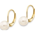 thumbnail image 2 of 14K Yellow Gold 7-8mm White Round Freshwater Cultured Pearl Leverback Earrings (17 X 7.5) Made In Canada xf266e, 2 of 5