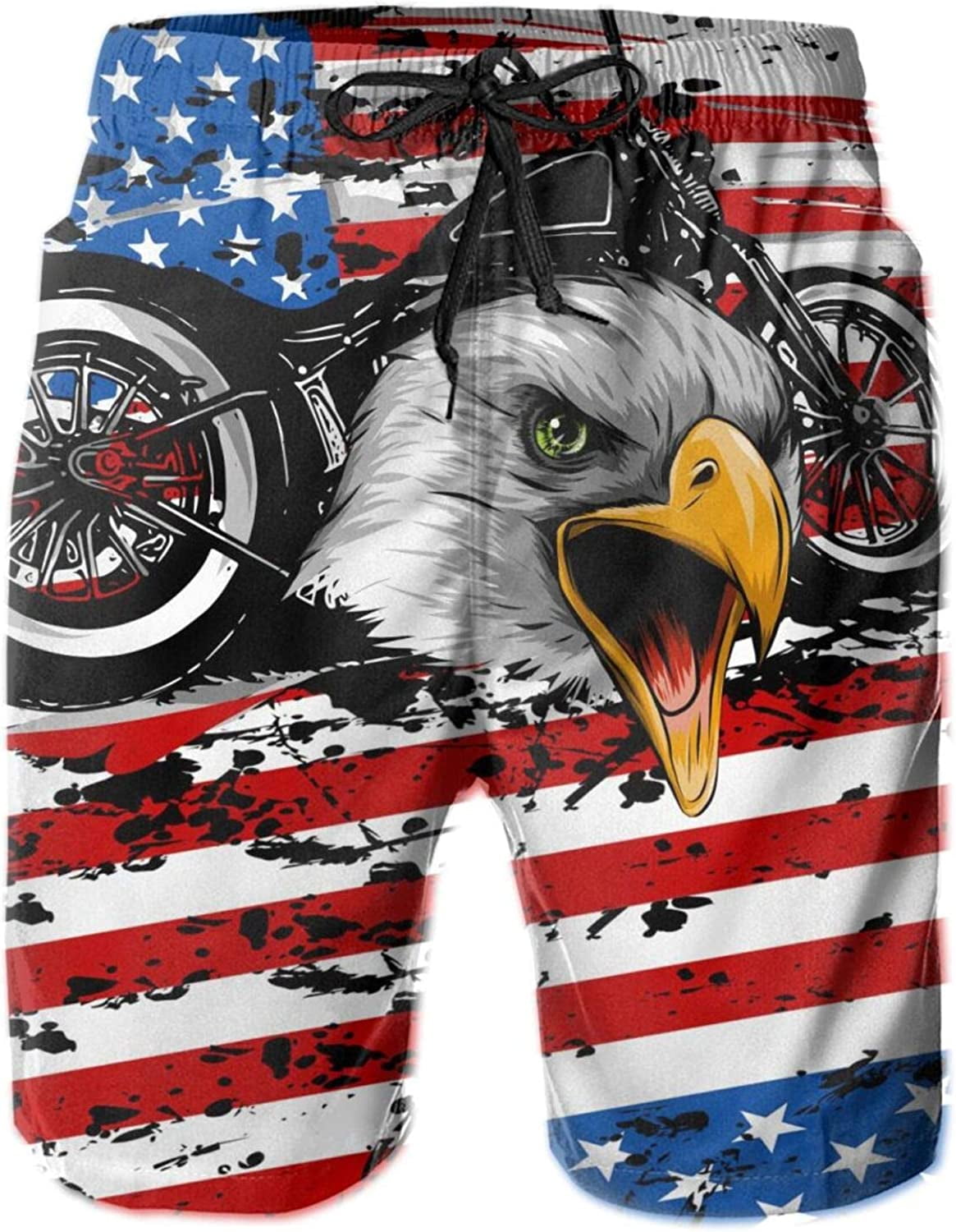 Men's MotorcycleHeadEagleAmerican Flag Swim Trunks Quick Dry Board