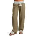 thumbnail image 2 of VOONCAS Women's 100% Cotton Wide Leg Pants - Khaki, Size L | Elastic Drawstring Waist, Side Pockets | Breathable Casual Pants for Summer, Errands & Lounging, 2 of 9