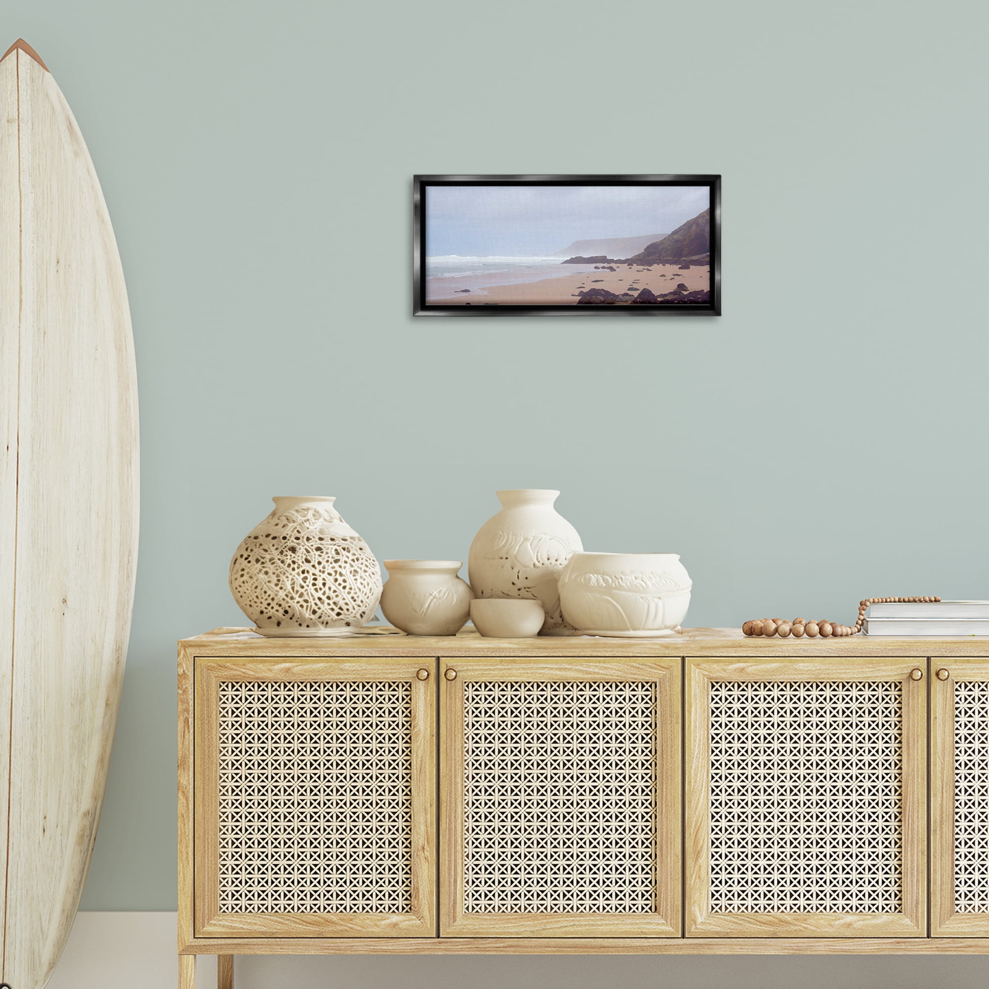 Stupell Industries Sea Mists View Landscape Photography Black Floater Framed Canvas Art Print Wall Art, 25 x 11