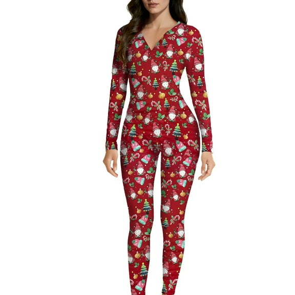 Christmas Pajama Onesie for Women Xmas Pjs Onesie Sleepwear Women Christmas Holiday Loungewear