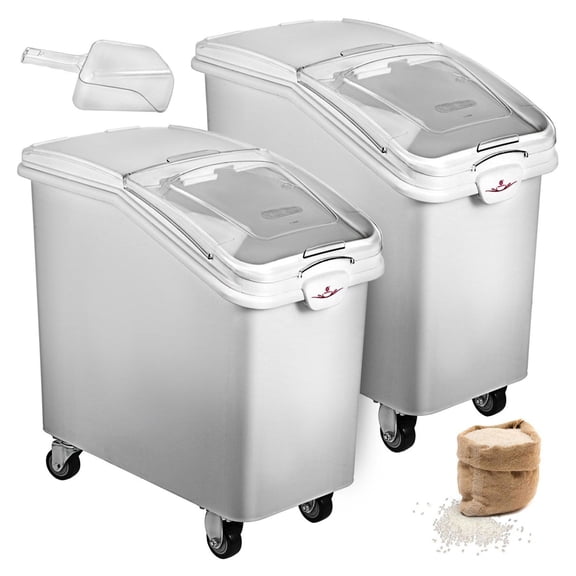 21 Gallon Food Storage Bins with Casters - 2 Pack Commercial Ingredient Bins on Wheels, Kitchen Flour Rice Container, Large Capacity Food Safe PP Bins