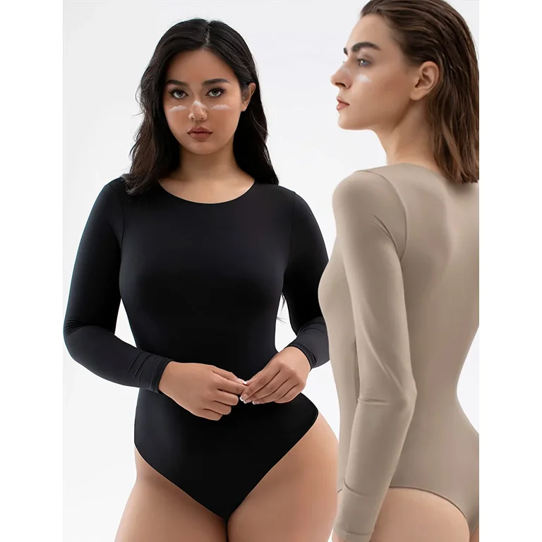 Women's Crew Neck Long Sleeve Bodysuit Second-skin Feel Tops Sexy Body Suits  Women Clothing 
