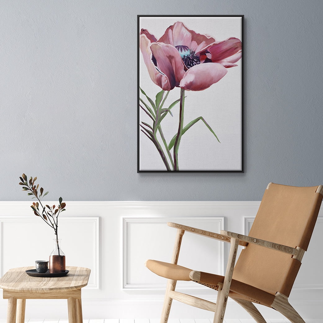 Paris Poppy Framed Premium Gallery Wrapped Canvas - Ready to Hang - 25 x 37 - Black Floating Frame