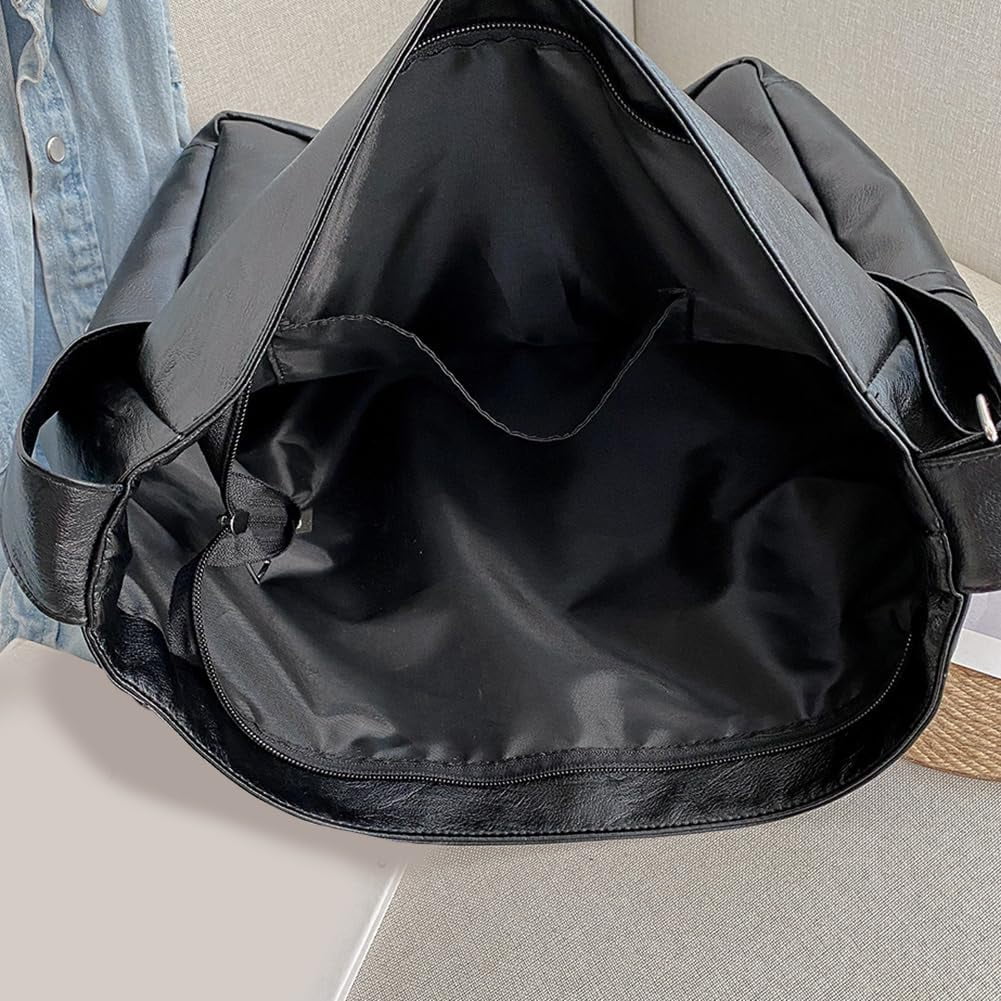 Kukuzhu Faux Leather Tote Bag with Pockets Women Shoulder Bag College Tote Bag Hobo Crossbody Bag for Work Travel