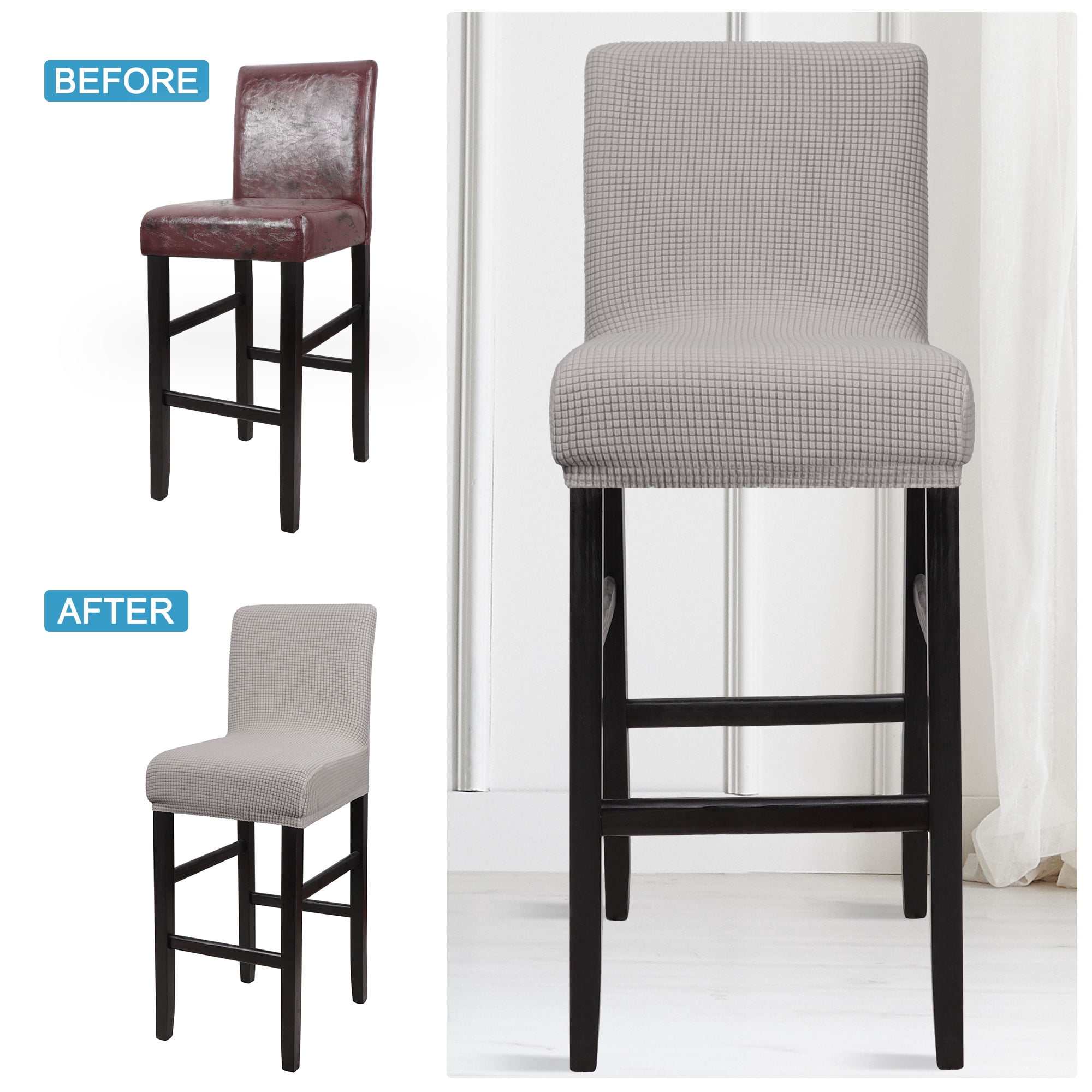 Unique Bargains Polyester Stretch Bar Stool Covers Elastic Band Mid Back Chair Slipcover Light Grey 4 Pcs