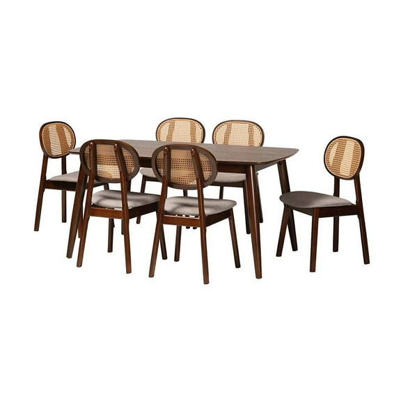 Baxton Studio Grey Fabric and Walnut Brown Finished Wood 7-Piece Dining Set