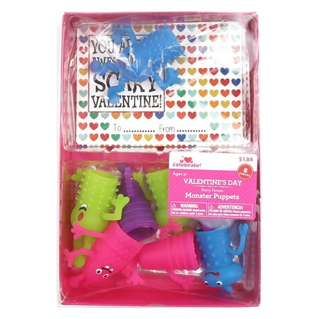 Way To Celebrate Valentine's Day Monster Puppet Party Favor Valentines, 8 Count