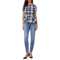 thumbnail image 2 of INSPIRE CHIC Women's Plaid Peplum Top Short Sleeve Business Casual Ruffle Hem Blouse S Navy Blue, 2 of 5