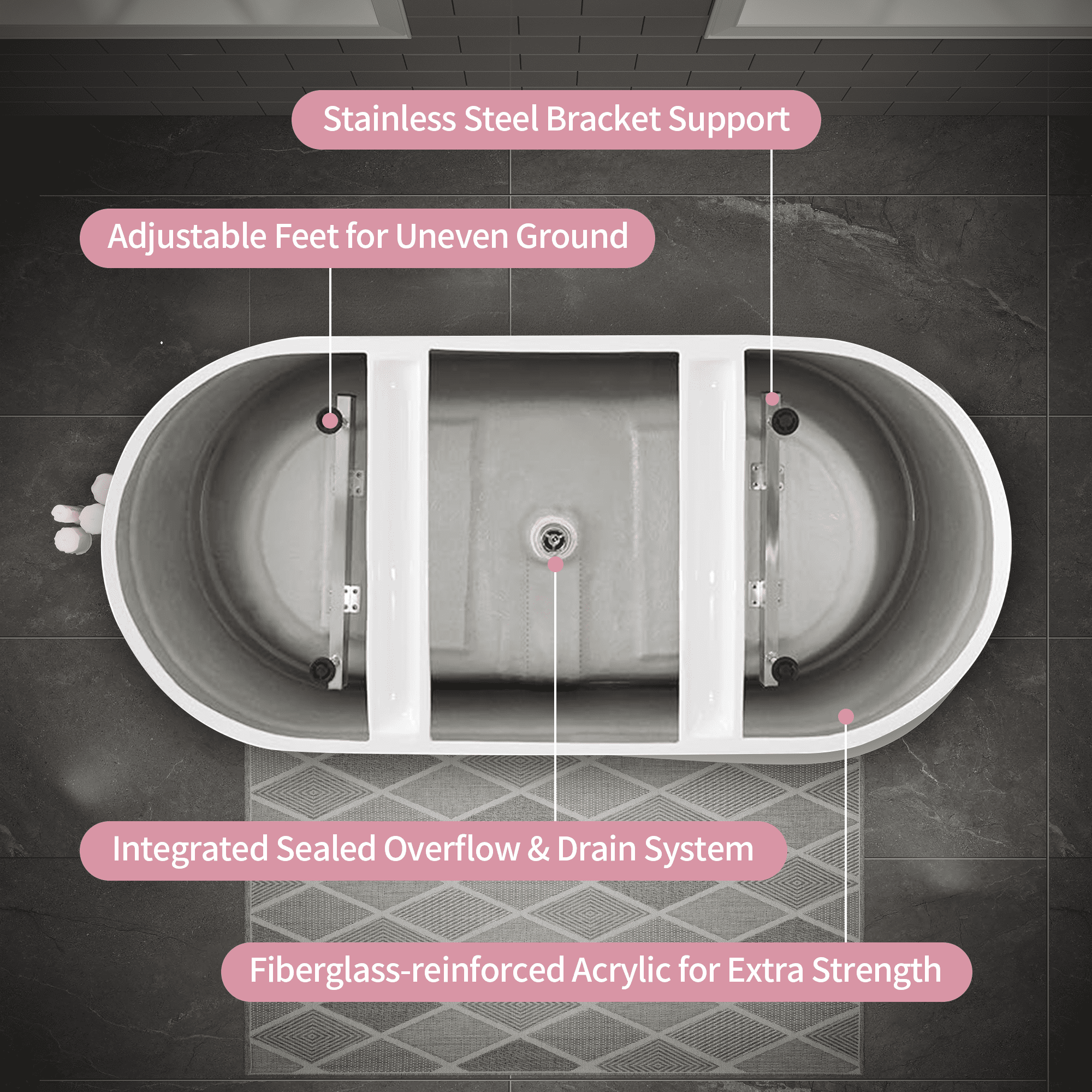 LiviNest 60" Acrylic Freestanding Bathtub: Oval Deep Soaking Tub with Heat Retention & Pop-up Drain - Contemporary Stand Alone Bath Tub for Luxury Hotel Spa & Home Upgrade, Glossy White Finish