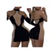 thumbnail image 1 of Txlixc Mujeres Bodycon Backless Vestido Contraste Color Sheer Cold Shoulder Manga larga Halter Dress Party Wear Txlixc Moda, 1 of 10