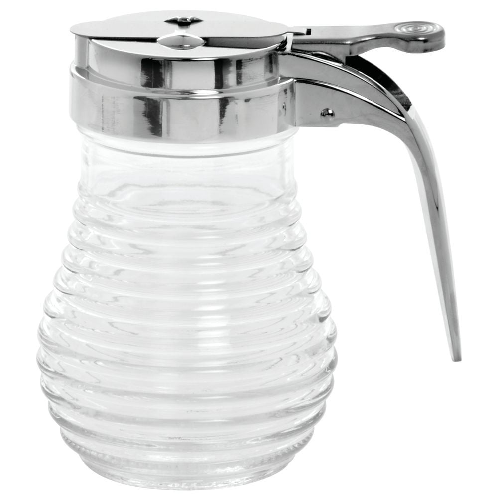 Tablecraft 6 oz Clear Glass Beehive Syrup Dispenser With ChromePlated