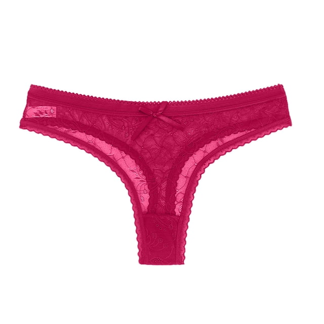 WZXFASHION Autumn Sexy Mid-Rise Lace Solid Padded Seamless Trendy Underwear Panties Intimates Wine Red One Size