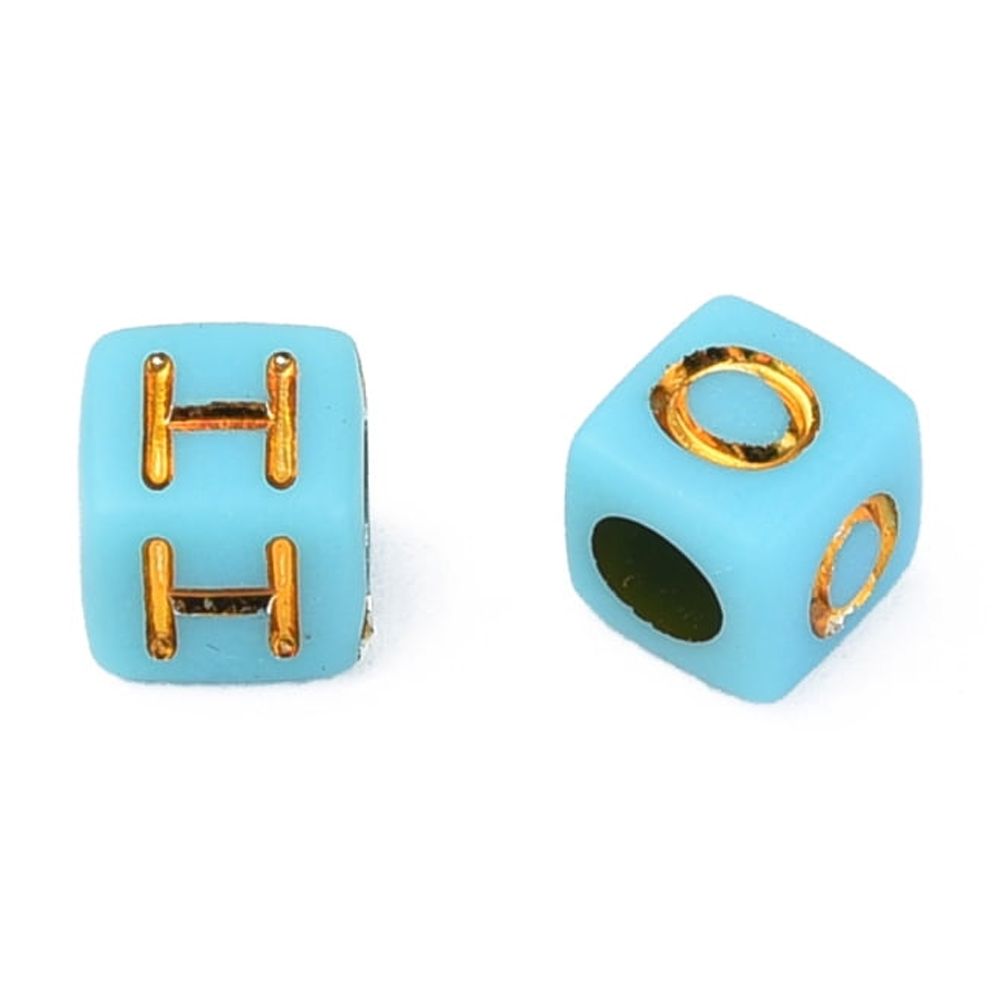 500 g Plating Acrylic Beads Golden Metal Enlaced Horizontal Hole Cube with Letter Mixed color 6x6x6mm Hole: 3.5mm 3100pcs/500g