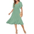 thumbnail image 1 of Vestido de verano AUSELILY para mujer, cuello en V, manga corta, midi, verde S, 1 of 6