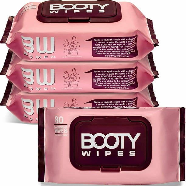 4pk BOOTY WIPES for Women Flushable Wet Wipes for Adults pH Balanced
