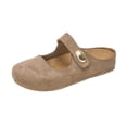thumbnail image 2 of HTHLVMD Mocassins Sans Dos pour Femmes, Ballerines en Daim Mary Jane pour Femmes / Chaussures Décontractées Confortables à Bout Rond avec Sangle Réglable et Bouton Doré / Mocassins Légers pour la Marche Quotidienne, Kaki 5, 2 of 9