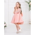 thumbnail image 3 of OBEEII Dresses for Kids Girls Sheer Lace Sleeve Flower Girls Dresses Princess Wedding Dress Bow Knot Satin Pageant Dress, Pink Size 6M-6T, 3 of 9