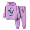thumbnail image 1 of 2025 Girls' Clothing Sets 2 Piece Trendy Long Sleeve Hooded Sweatshirt Set Cute Spring Pullover Two-Piece Set Purple, 1 of 8