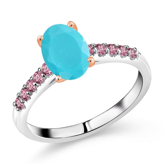 Gem Stone King 1.70 Ct Green Turquoise Pink Lab Grown Diamond 925 Silver and 10K Rose Gold Ring (Size 9)