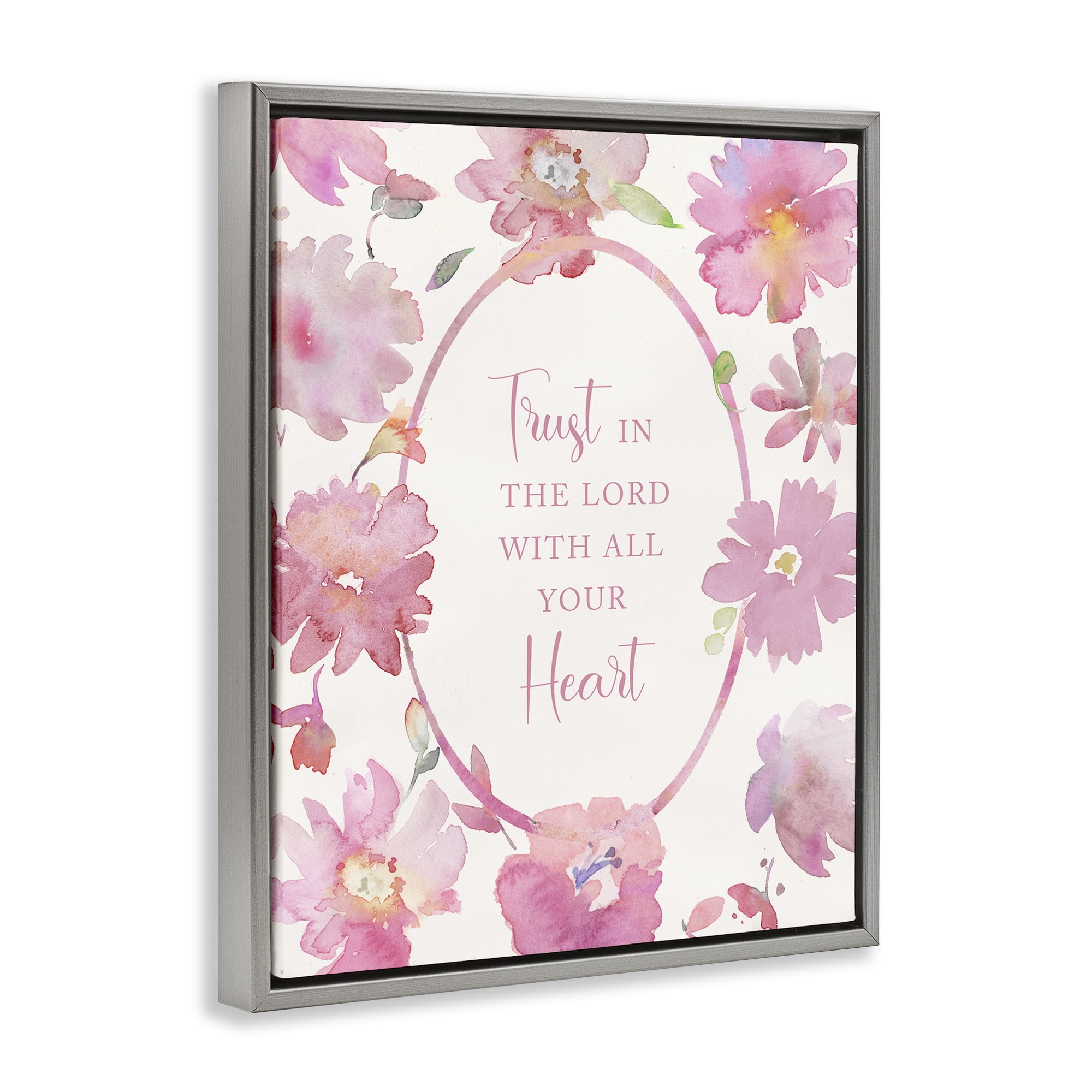 Stupell Industries Trust In The Lord Pink Blooms Gray Framed Floater Canvas Wall Art, design by Theresa Heidel