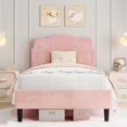thumbnail image 4 of Twin Upholstered Smart LED Bed Frame with Adjustable Bear Headboard, Velvet Princess Platform, Pink, 4 of 8