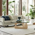 thumbnail image 3 of Mid Century End Table Triangle Tempered Glass Coffee Table Solid Wooden Base for Living Room Patio,Nature Wood Color, 3 of 10