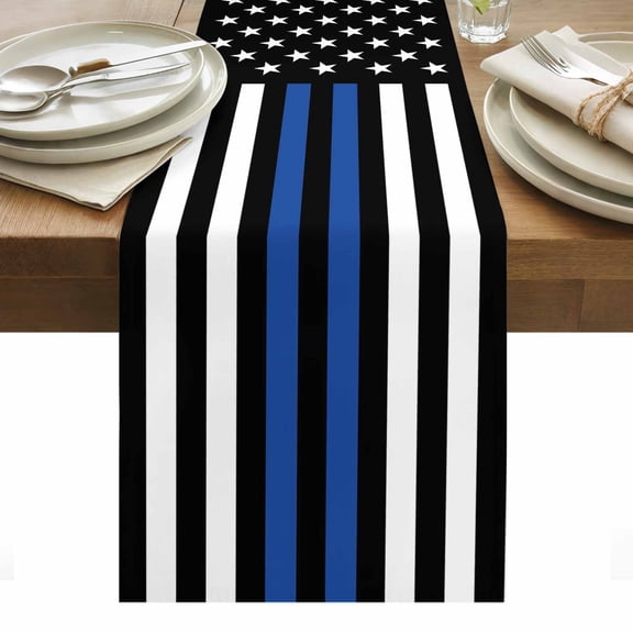 Blue White American Flag Table Runner - 108 Inch Long, Kitchen Dining Table Runner Dresser Scarves, USA Flag Vintage Stars Farmhouse Decor for Coffee Tables Wedding Party Banquet