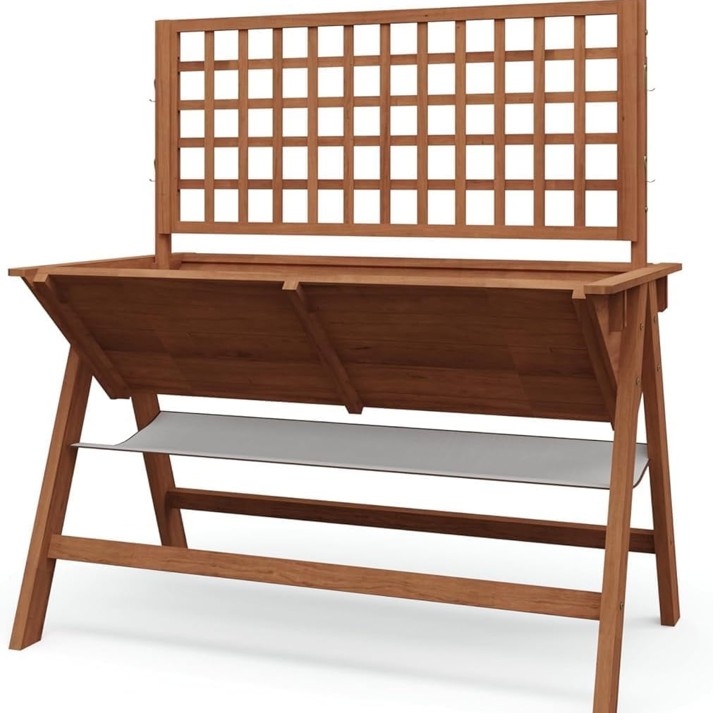 Riedhoff Wooden Raised Garden Bed with Legs, with Trellis, 51.18*29.52*54.5 inch, Brown