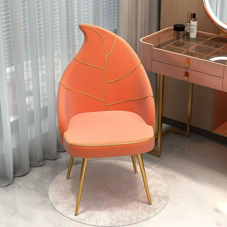 Orange Gold Leaf Makeup Chair with Storage, Luxury Vanity Stool with Backrest, Multifunctional Dressing Chair with Hidden Storage for Bedroom, Living Room, Nail Salon
