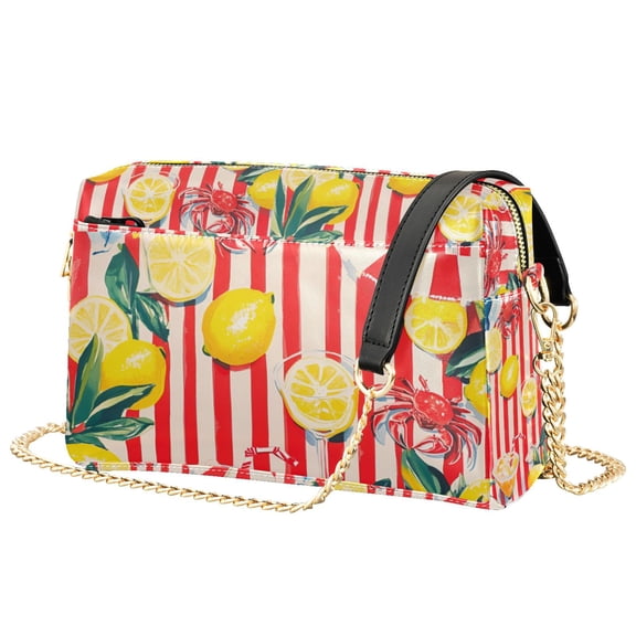 FORMRS Women Crossbody Purse with Chain Strap Vegan Leather Shoulder Handbag, Red Striped Lemon