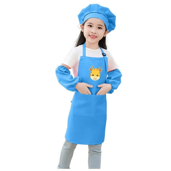 Liyamei Kid Art Smock Apron With Sleeve And Hat Three Piece Set For Children Printed Artist Painting Aprons Smocks With Long Sleeve Girls Tops Size 9-12 Years
