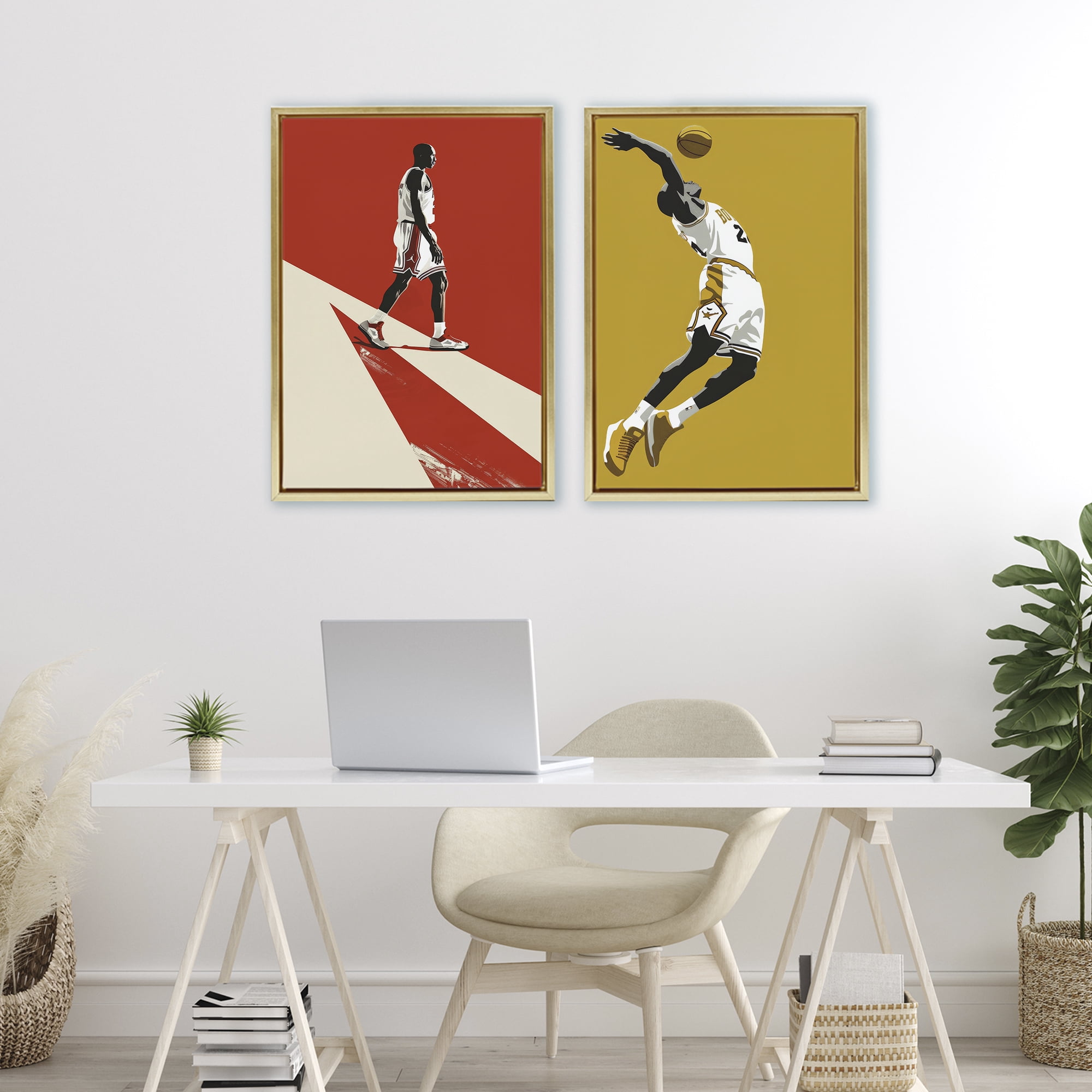 Stupell Industries Iconic NBA Champions 2 Piece Gold Framed Floater Canvas Set, design by Ray Powers