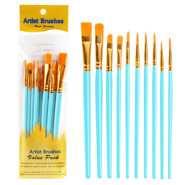 Wode Shop 9 Pieces Artist Fan Brushes Set, Nylon Hair Wood Long Handle Paint Brush for Acrylic Watercolor Oil Painting