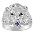 thumbnail image 1 of RYLOS Rings Sterling Silver Lion Head Ring Black Diamonds Eyes & Gemstone Mouth Fun Designer Rings Amethyst Jewelry Size 12, 1 of 7