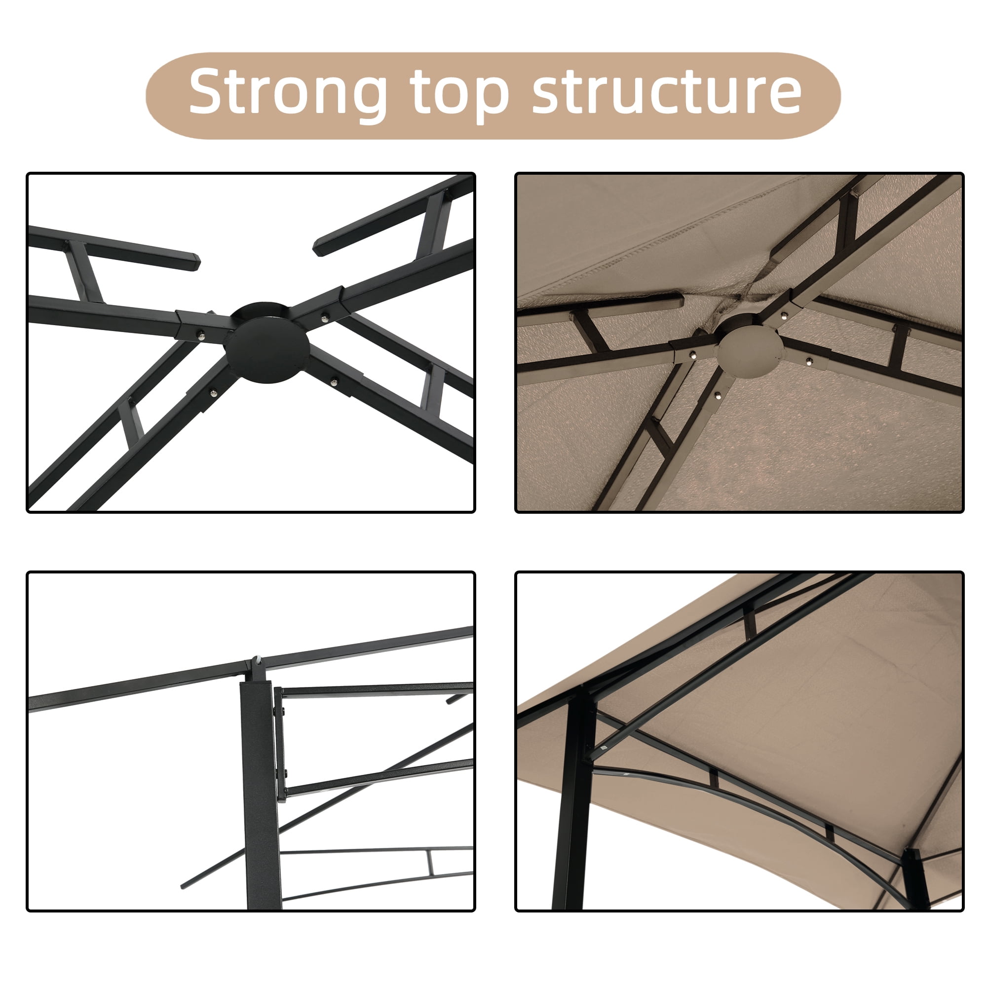 BaPiPro 8x5 FT Outdoor Grill Gazebo, BBQ Shelter Tent with Double-Layer Soft Top Canopy, Steel Frame with Hooks & Bar Counter, Khaki