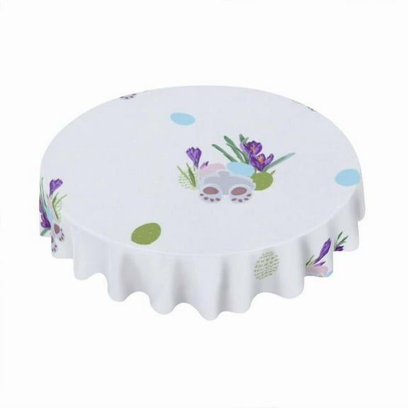 Eveokoki Easter Round Tablecloth 60 inch Diameter Whit Easter Bunny Table Cloths Spill Proof Wrinkle Table Cloth for Kitchen Dining Decoration Holiday Parties