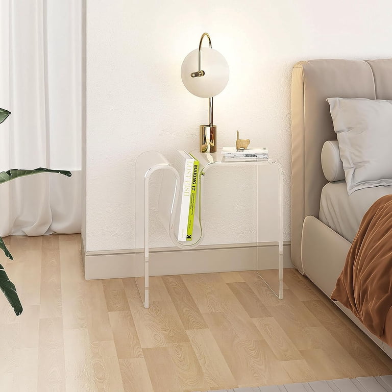 Relaxdays Set Of 2 Acrylic Nesting Side Tables - Square, Clear & Silver, Modern Living Room Stands