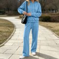 thumbnail image 5 of Domzest Womens Zip Up Hoodies Sweatsuits Long Sleeve Full-zip Hooded Sweatshirt & Wide Leg Sweatpants Fall Winter Athletic Tracksuits Light Blue M, 5 of 6