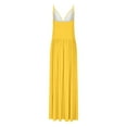 thumbnail image 4 of Ecqkame Women's Summer Slip Long Dress Casual Sleeveless Sexy V Neck Spaghetti Straps Loose Dress Solid Color Cami Beach Dresses with Pocket Yellow M, 4 of 4