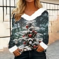 thumbnail image 2 of Lovskoo Merry Christmas Sweatshirts Women's Fluffy Trim V Neck Sweaters Casual Loose Xmas Long Sleeve Pullover L-Blue, 2 of 4