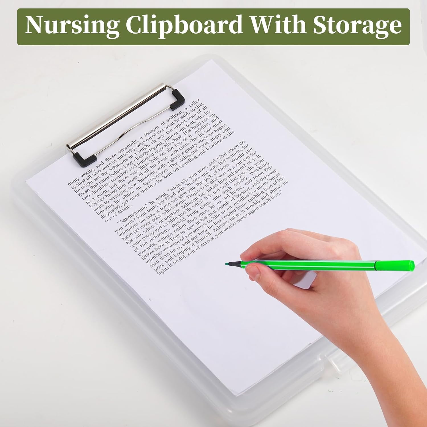 6 Pack Clear Clipboards with Storage, Plastic Storage Clipboard with Low Profile Clip, Clear High Capacity Nursing Clipboard, Heavy Duty Nursing Clipboards for Office, Nurse, 9.4x13.4x0.9 in