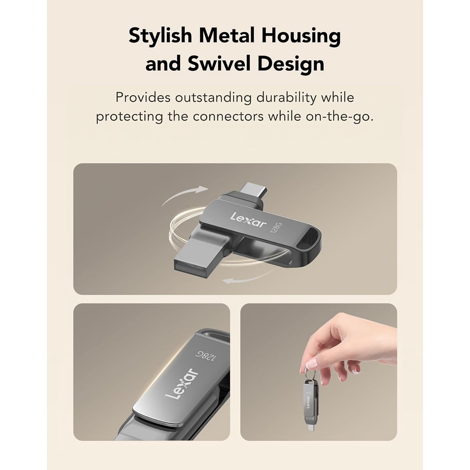 Lexar JumpDrive D500 USB 3.2 Gen 1 Solid-State Dual Drive with USB-C and USB-A Connectors, 128 GB