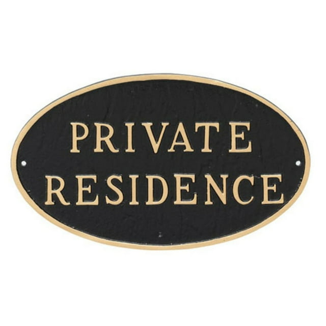 Montague Metal Products Oval Private Residence Statement Plaque Sign, Black with Gold Lettering, 6" x 10"