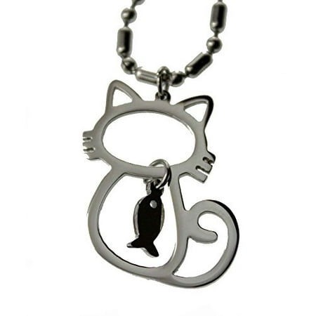- R.H. Jewelry Cat & Fish Stainless Steel Pendant Necklace